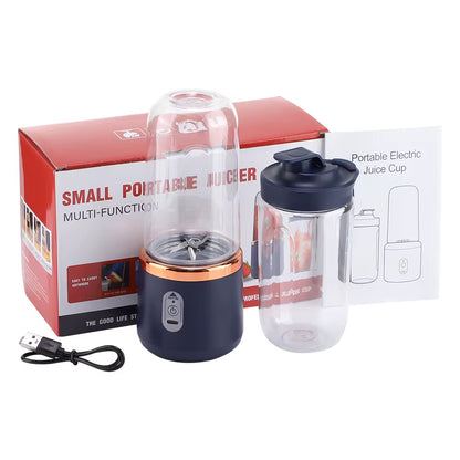 Portable 6-Blade Electric Juicer Cup with 2 Travel Cups - USB Rechargeable Personal Blender for Fresh Smoothies and Juices
