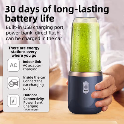 Portable 6-Blade Electric Juicer Cup with 2 Travel Cups - USB Rechargeable Personal Blender for Fresh Smoothies and Juices
