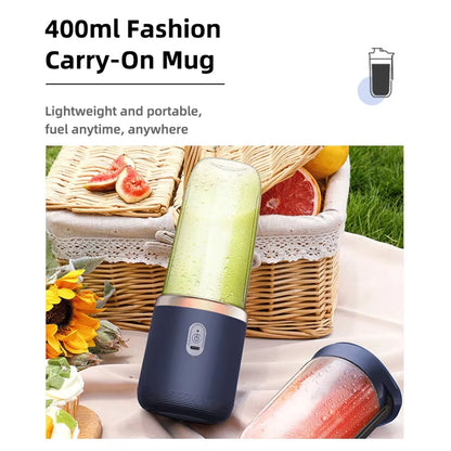 Portable 6-Blade Electric Juicer Cup with 2 Travel Cups - USB Rechargeable Personal Blender for Fresh Smoothies and Juices