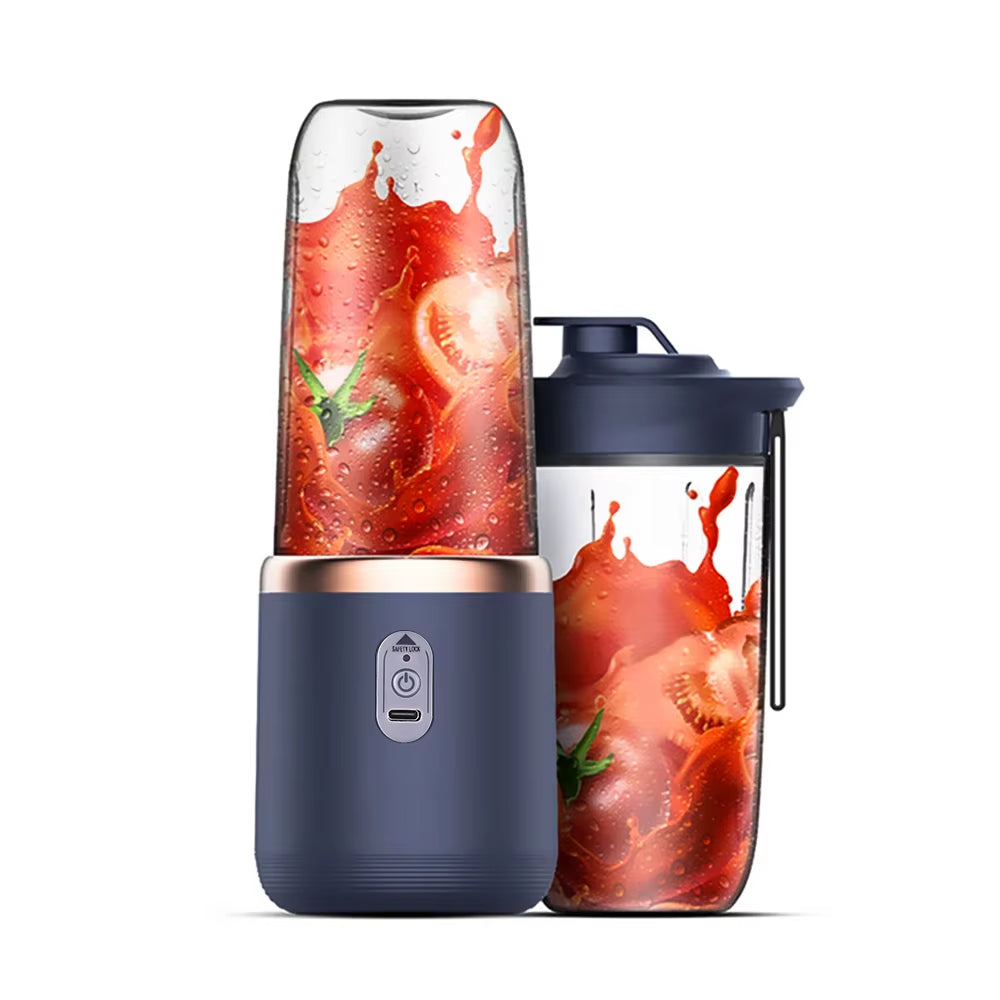 Portable 6-Blade Electric Juicer Cup with 2 Travel Cups - USB Rechargeable Personal Blender for Fresh Smoothies and Juices