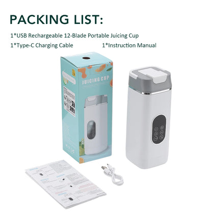Portable 6-Blade Electric Juicer Cup with 2 Travel Cups - USB Rechargeable Personal Blender for Fresh Smoothies and Juices