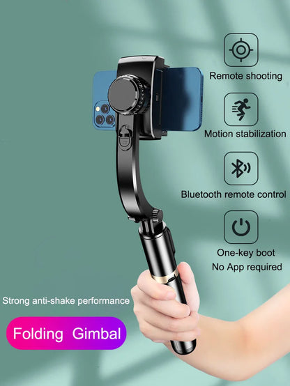 Handheld Smartphone Gimbal Stabilizer with Bluetooth Remote, Tripod & Selfie Stick – Foldable for iPhone, Android & Xiaomi